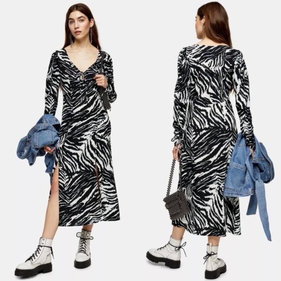 NWT TOPSHOP - Animal Print Long Sleeve Midi Dress - Picture 1 of 8